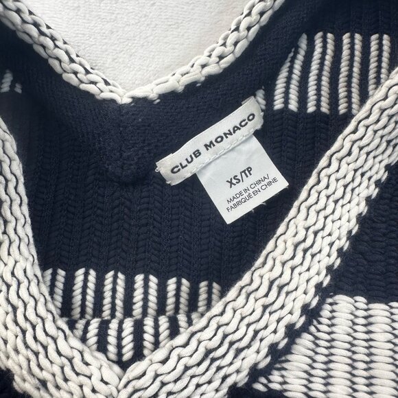 Club Monaco Navy & White Striped Knit Tank Top Fringe Sz XS Gold Buttons Trendy - Picture 5 of 14